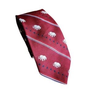 Vintage Schreter Tie Maroon w/ Republican Elephant Stars and Stripes USA Made